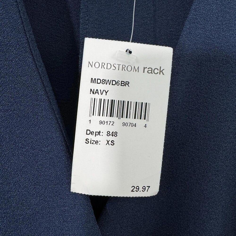 Bobeau Women’s Size XS Navy Blue Faux Wrap V Neck Stretch Shift Mini Dress New - Picture 4 of 7